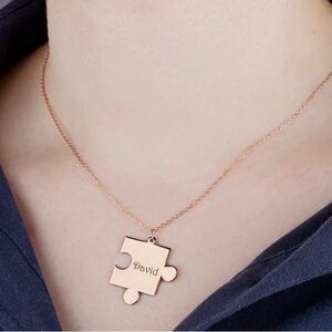Rose Gold Puzzle Piece Necklace Perzonalized with your name,initials phrase.